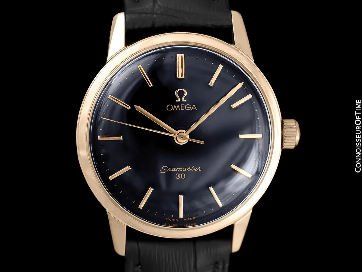 1963 Omega Seamaster 30 Vintage Mens Handwound Watch, Larger 35mm Model - 18K Gold Plated & Stainless Steel