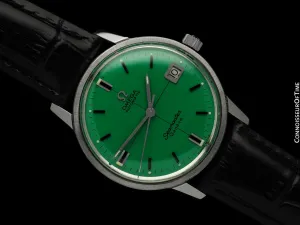 1968 Omega Seamaster Geneve Mens Vintage Cal. 565 Watch with Shamrock Green Dial, Double Signed Version - Stainless Steel