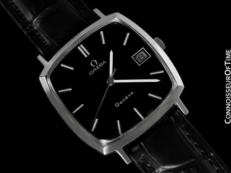 1974 Omega Geneve Vintage Mens Handwound Watch with Quick-Setting Date - Stainless Steel