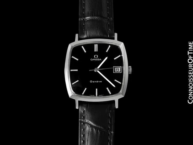 1974 Omega Geneve Vintage Mens Handwound Watch with Quick-Setting Date - Stainless Steel
