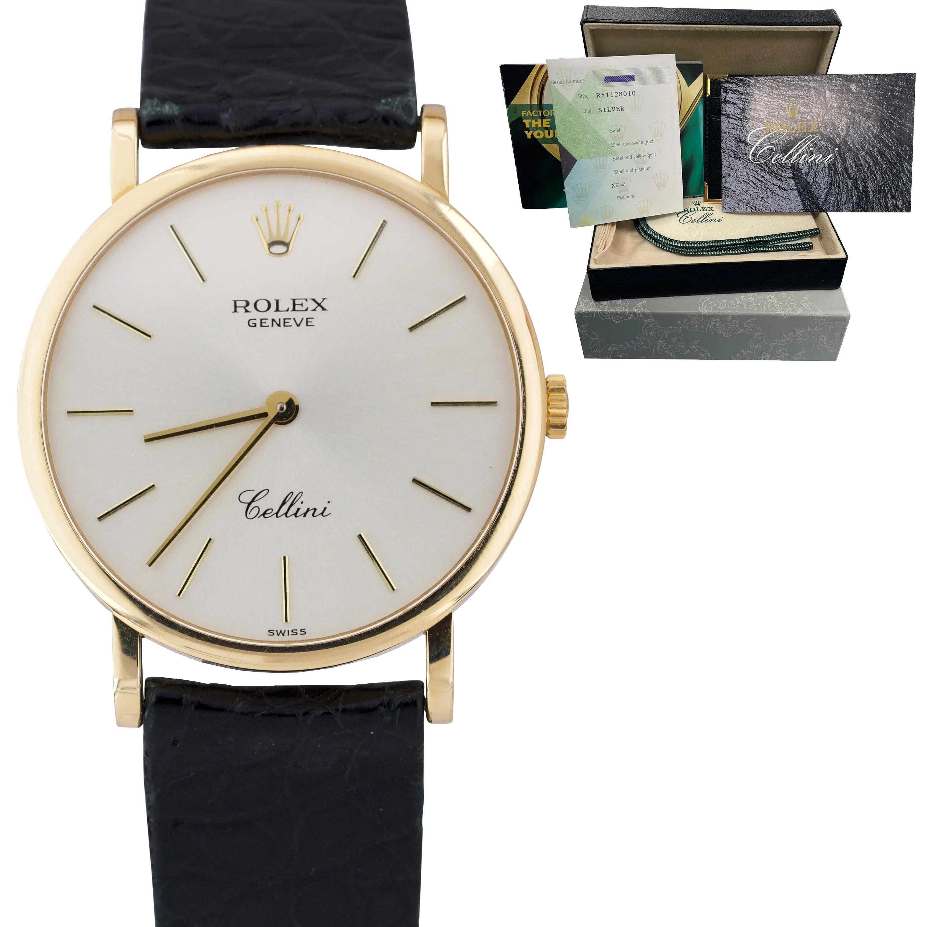 2001 Rolex Geneve Cellini Classic 32mm Silver 18K Yellow Gold Watch 5112 B P