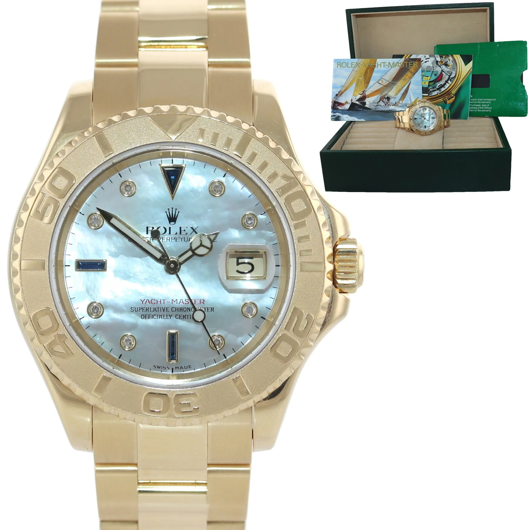 2003 FACTORY Diamond MOP Rolex Yacht-Master 18k Yellow Gold 16628 40mm Watch