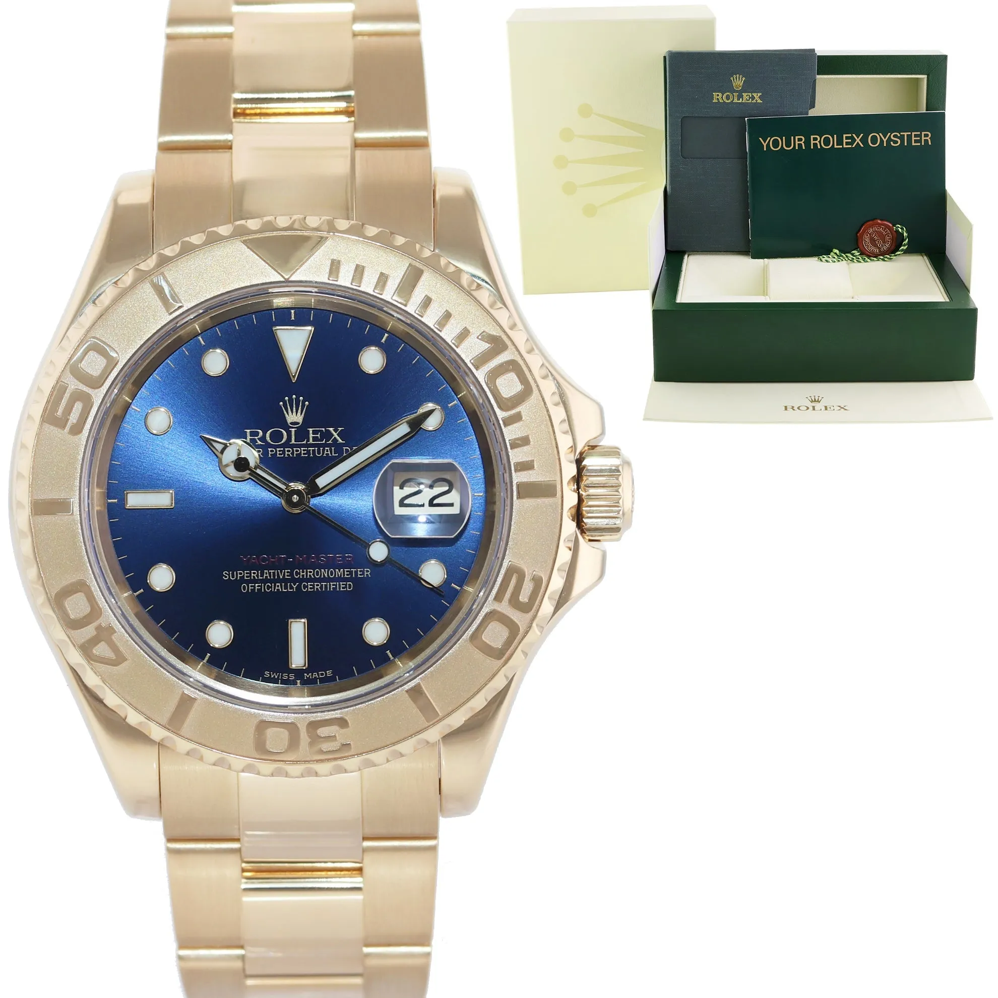 2004 MINT Rolex Yacht-Master Yellow Gold 16628 40mm Blue Watch Box