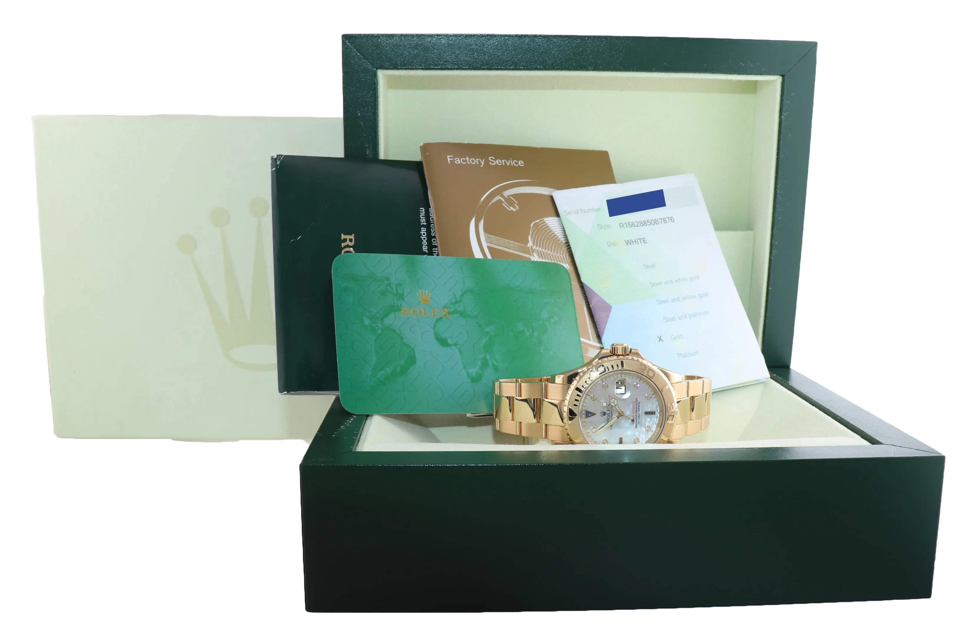 2007 PAPERS FACTORY Diamond MOP Rolex Yacht-Master Yellow Gold 16628 Watch