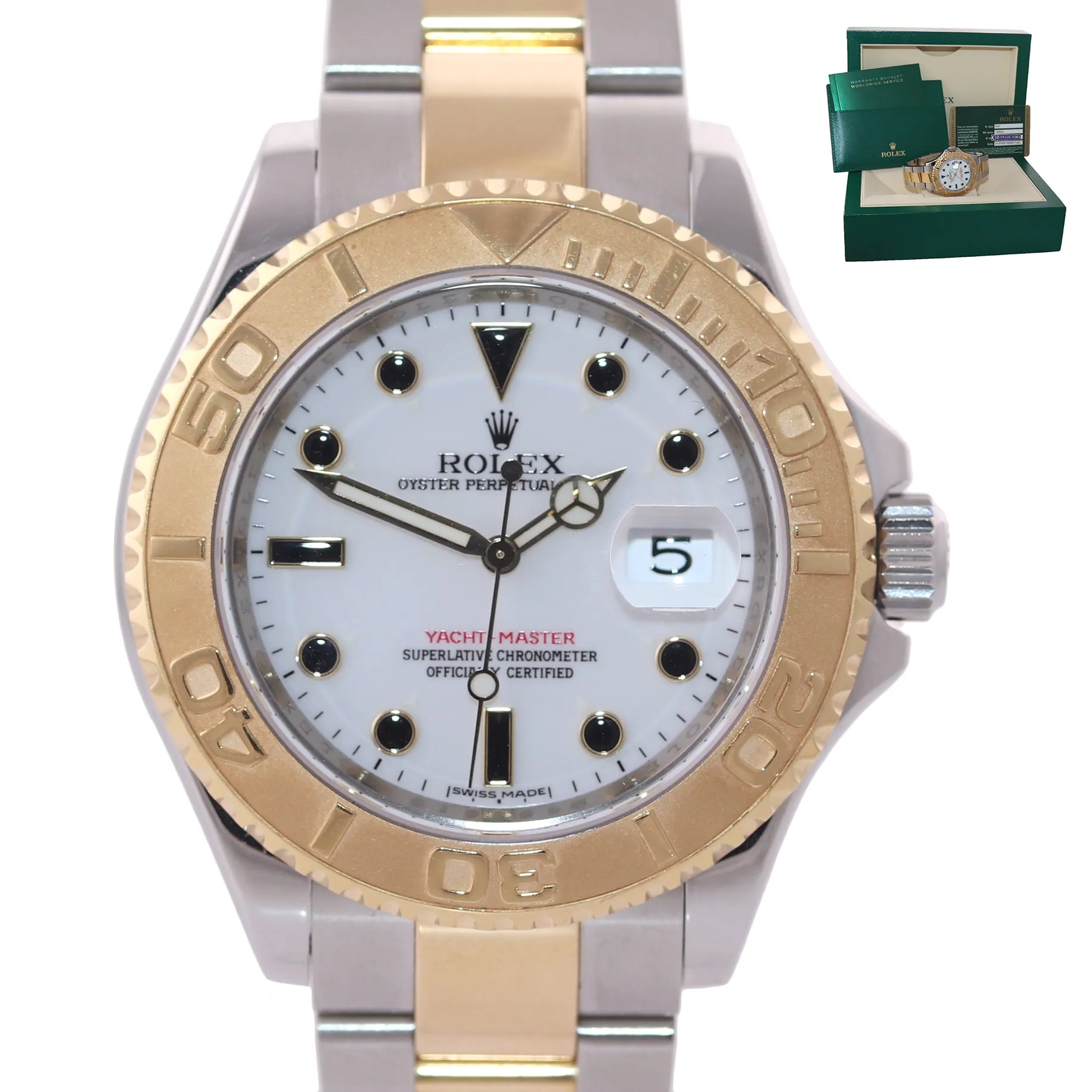 2007 PAPERS Rolex 16623 Two Tone Gold Steel Yachtmaster White Sapphire Watch Box