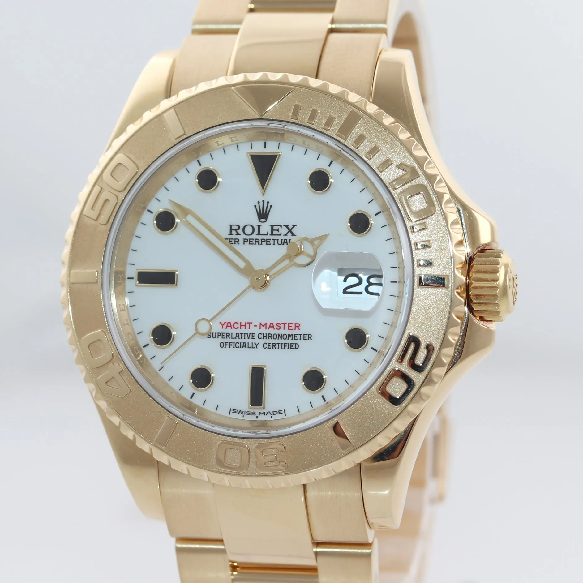 2010 Rolex Yacht-Master 18k Yellow Gold White Watch ENGRAVED REHAUT Box