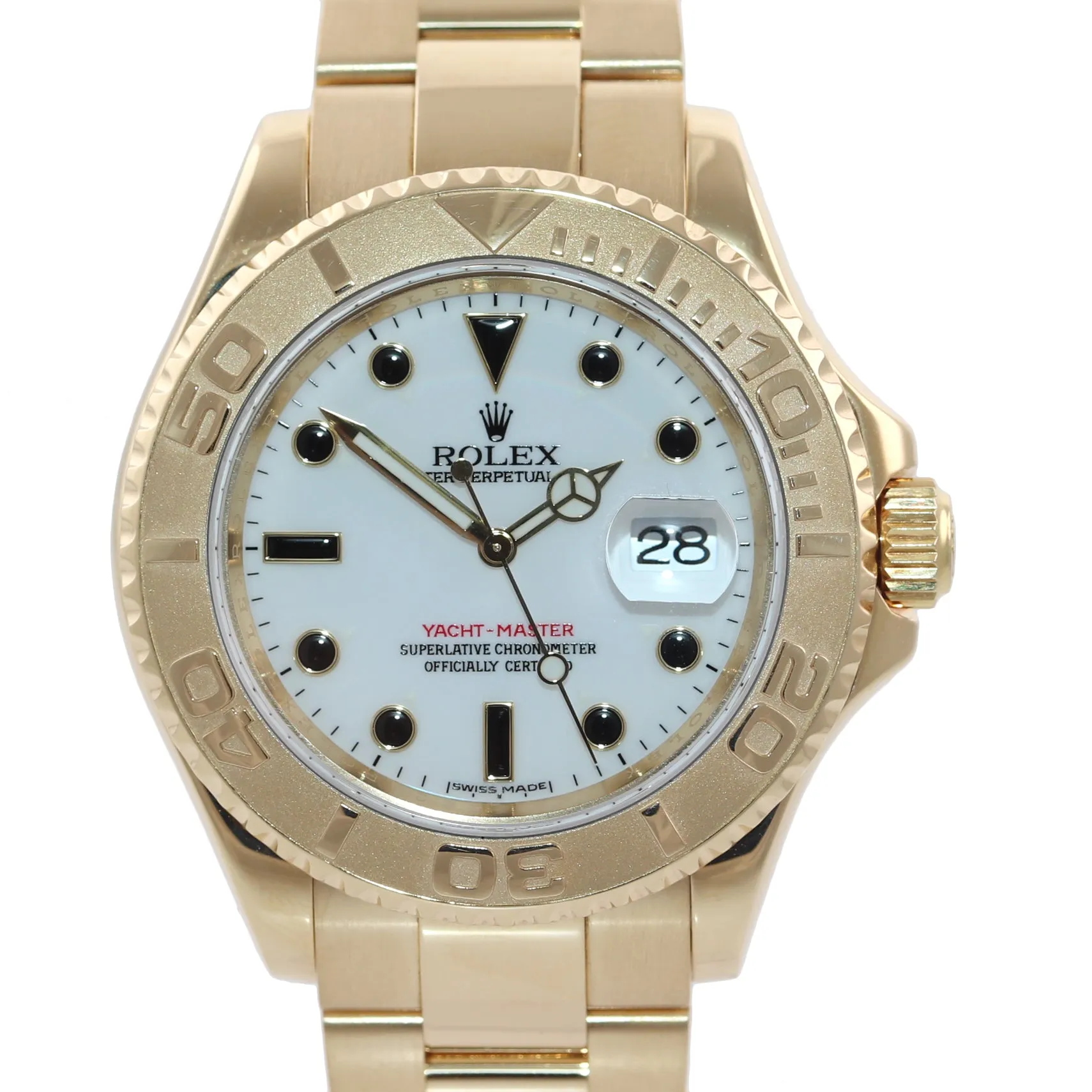 2010 Rolex Yacht-Master 18k Yellow Gold White Watch ENGRAVED REHAUT Box