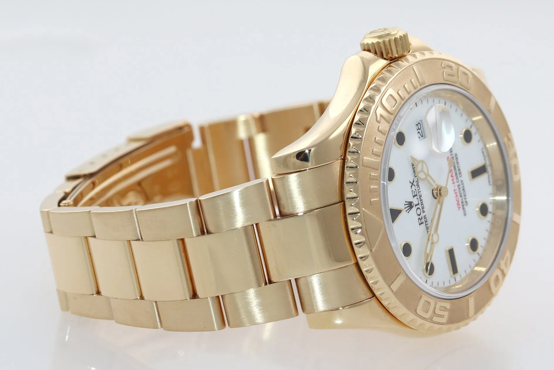 2010 Rolex Yacht-Master 18k Yellow Gold White Watch ENGRAVED REHAUT Box