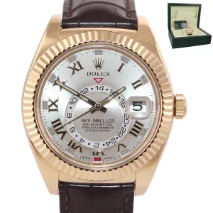 2015 BOX PAPERS Rolex Sky-Dweller 18K Gold 326138 42mm Silver Dial Leather watch