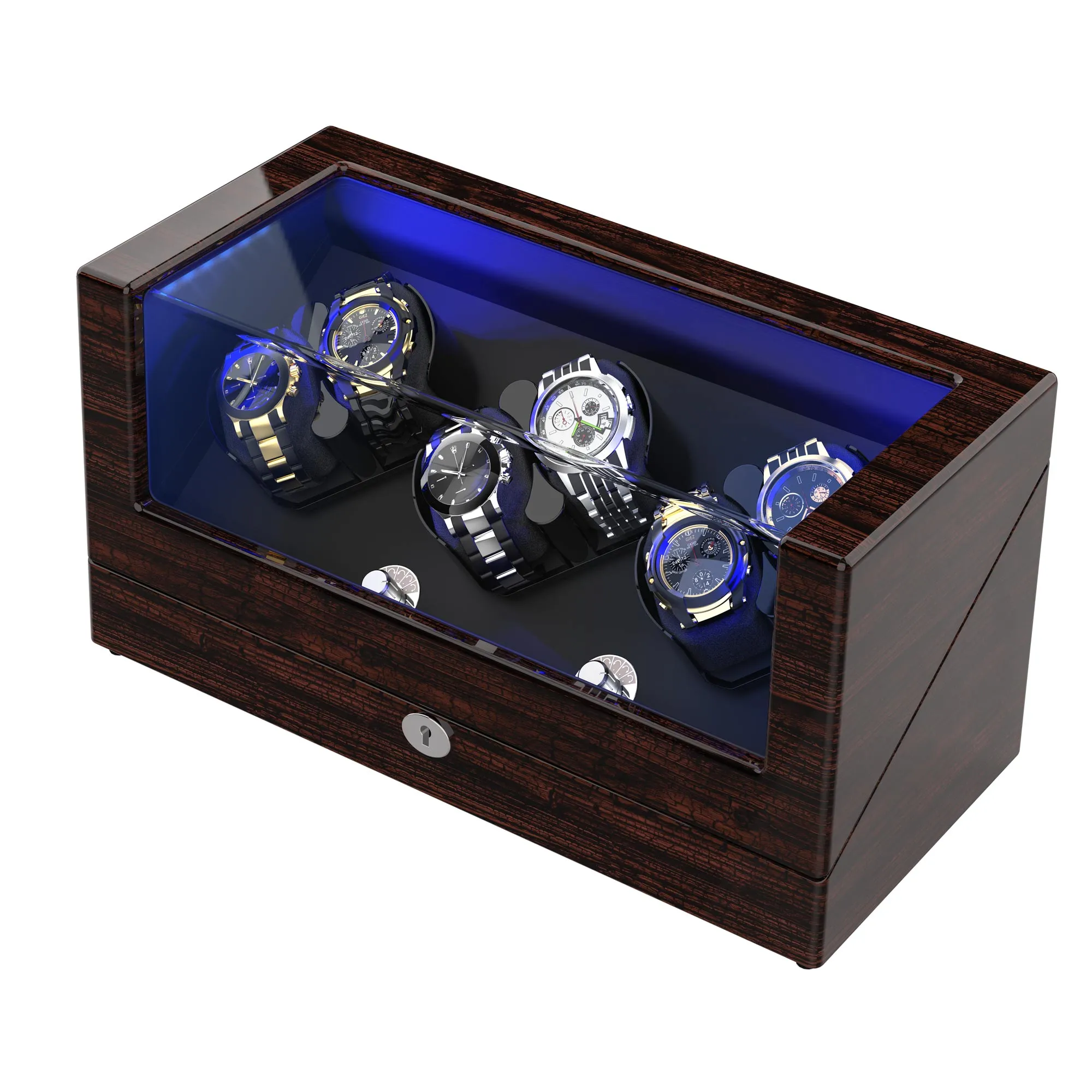 6 Automatic Watch Winder with Lock, Pine Bark Pattern/Pear Wood Pattern