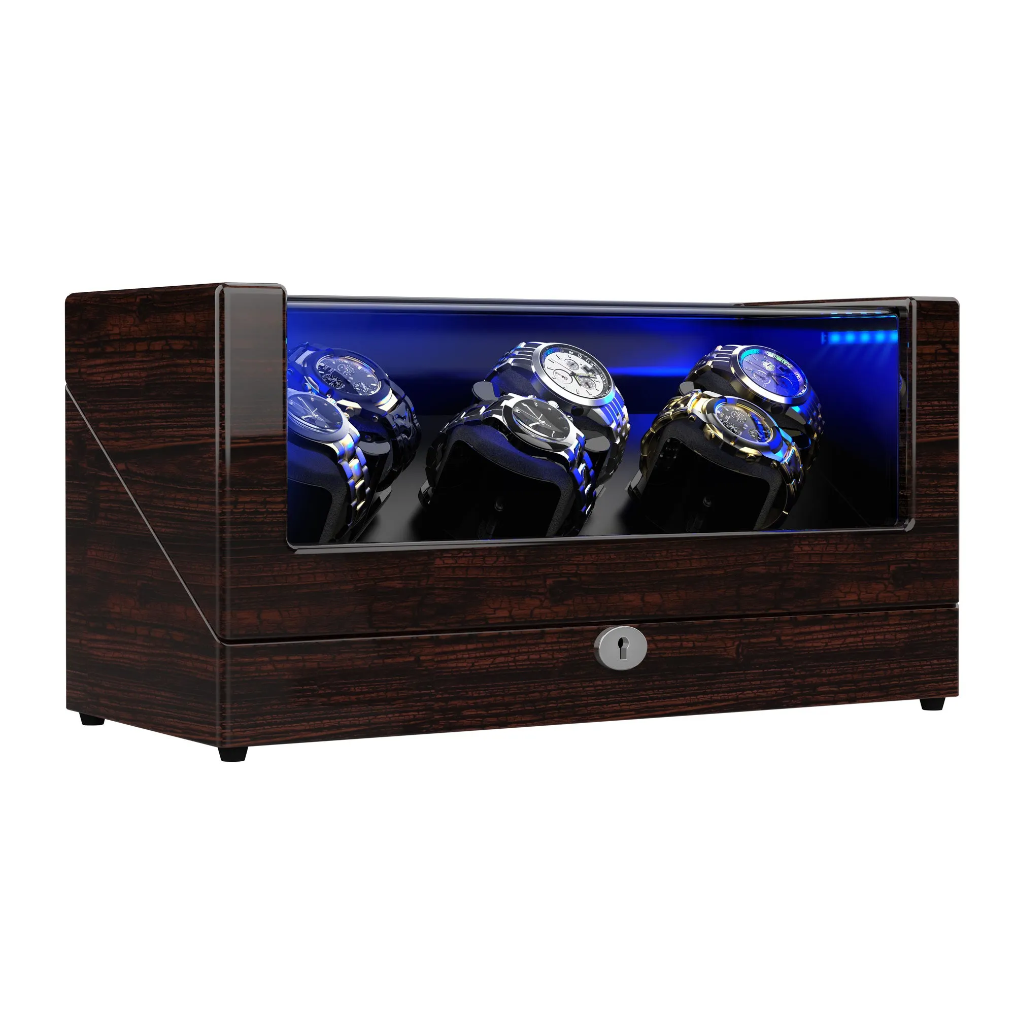 6 Automatic Watch Winder with Lock, Pine Bark Pattern/Pear Wood Pattern