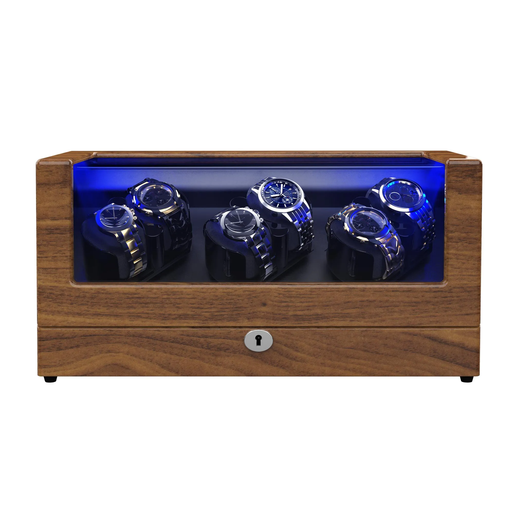 6 Automatic Watch Winder with Lock, Pine Bark Pattern/Pear Wood Pattern
