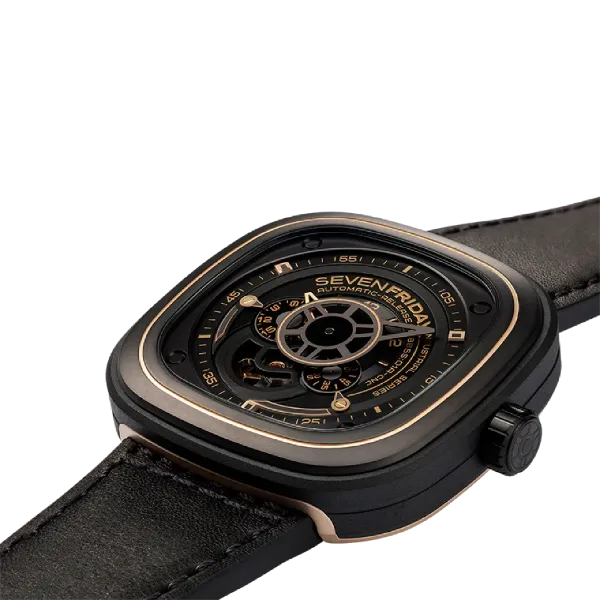 7Friday Black Leather Strap Black Dial Automatic Watch for Gents - P2/02-U140