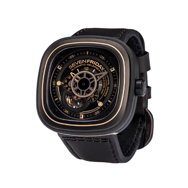 7Friday Black Leather Strap Black Dial Automatic Watch for Gents - P2/02-U140
