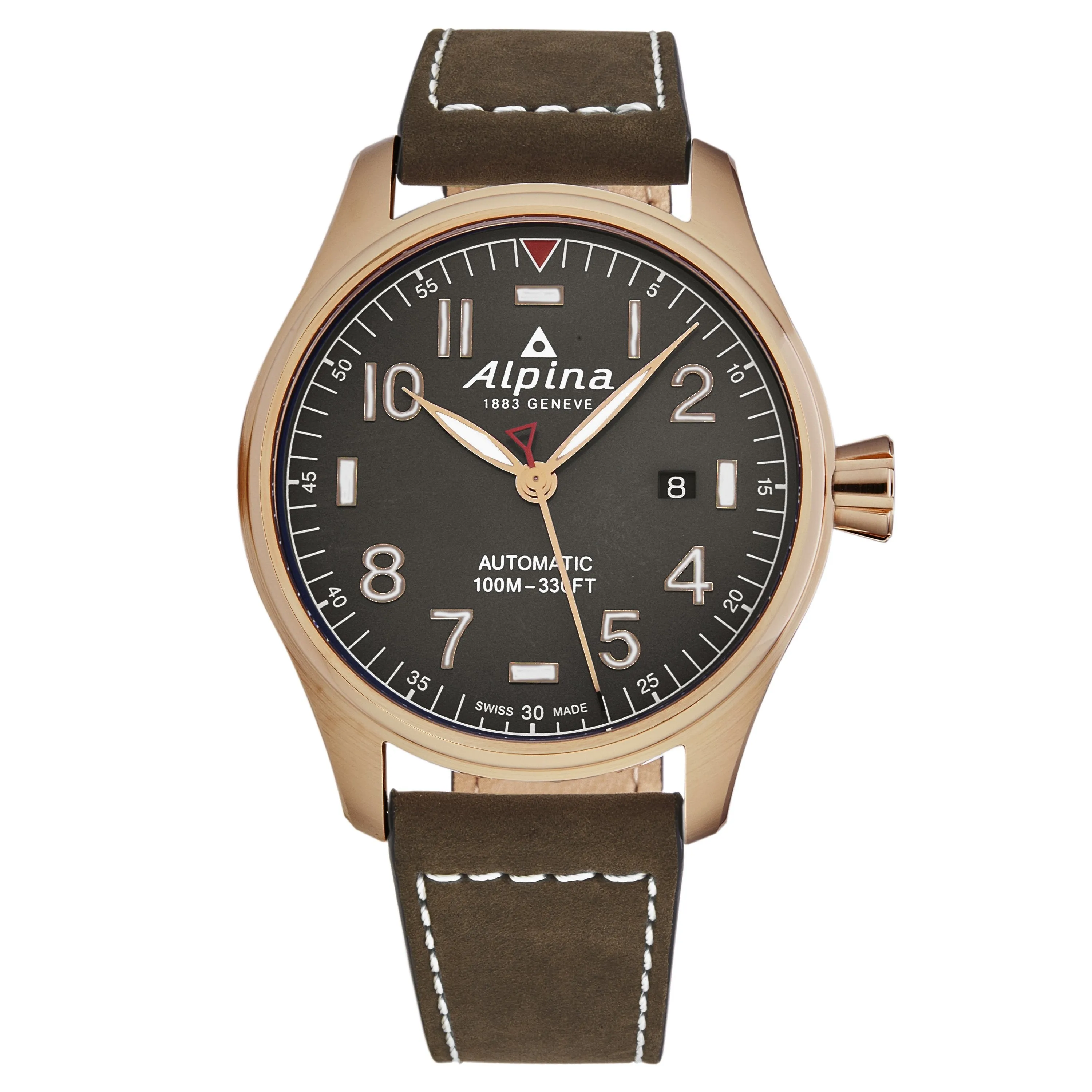 Alpina Startimer Pilot Automatic 44mm Stainless Steel & Brown Leather Watch