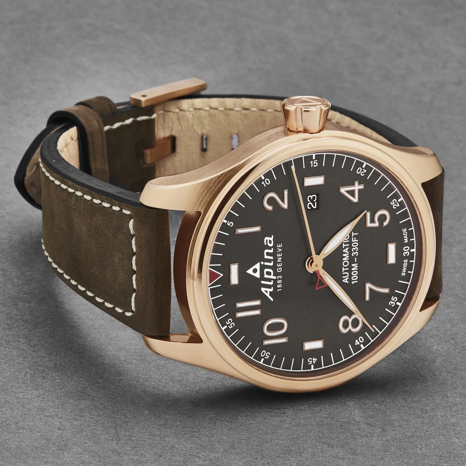 Alpina Startimer Pilot Automatic 44mm Stainless Steel & Brown Leather Watch