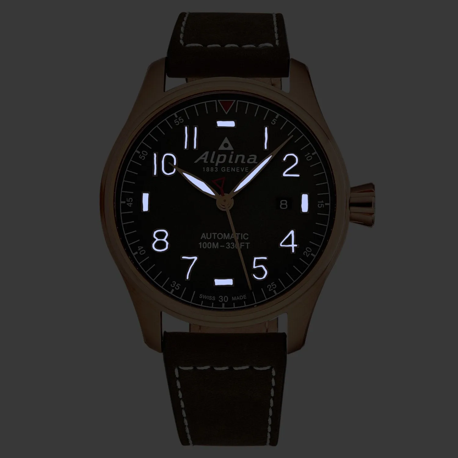 Alpina Startimer Pilot Automatic 44mm Stainless Steel & Brown Leather Watch