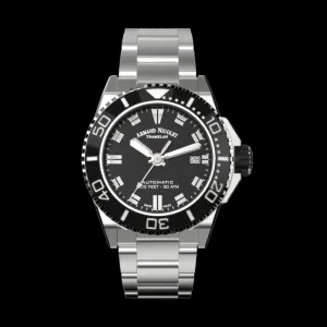 ARMAND NICOLET JS9-41 MEN'S AUTOMATIC STEEL BRACELET BLACK DIAL WATCH