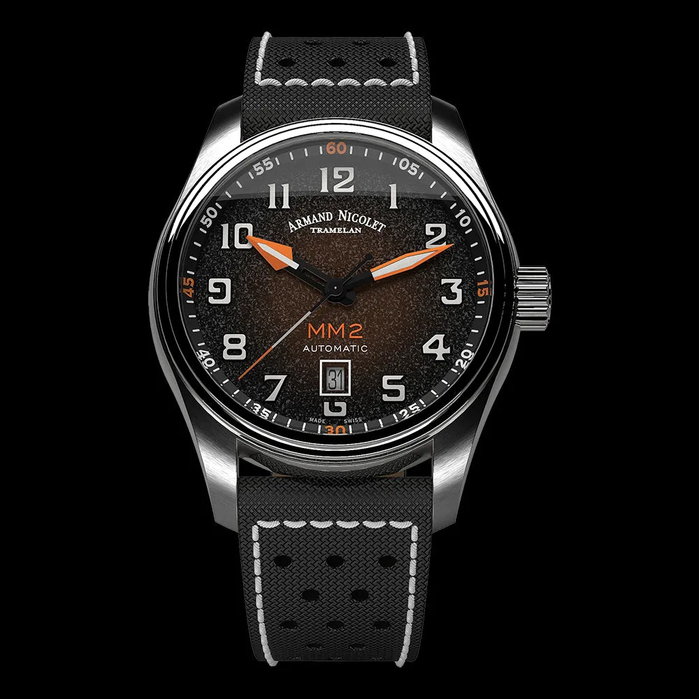 ARMAND NICOLET MM2 MEN'S AUTOMATIC BLACK STRAP BLACK DIAL WATCH
