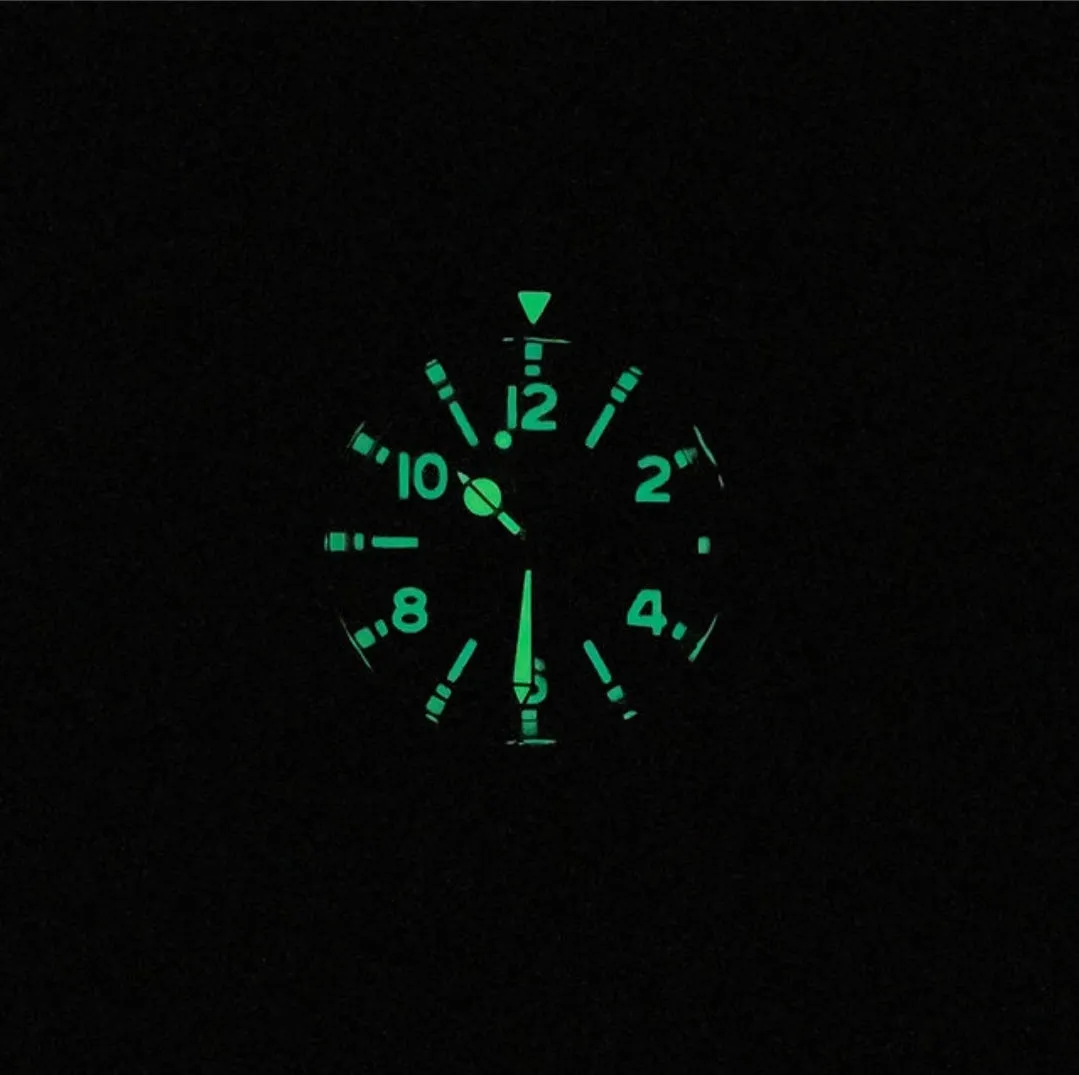 Benarus Moray Watch 38 steel black numbers dial vintage lume date