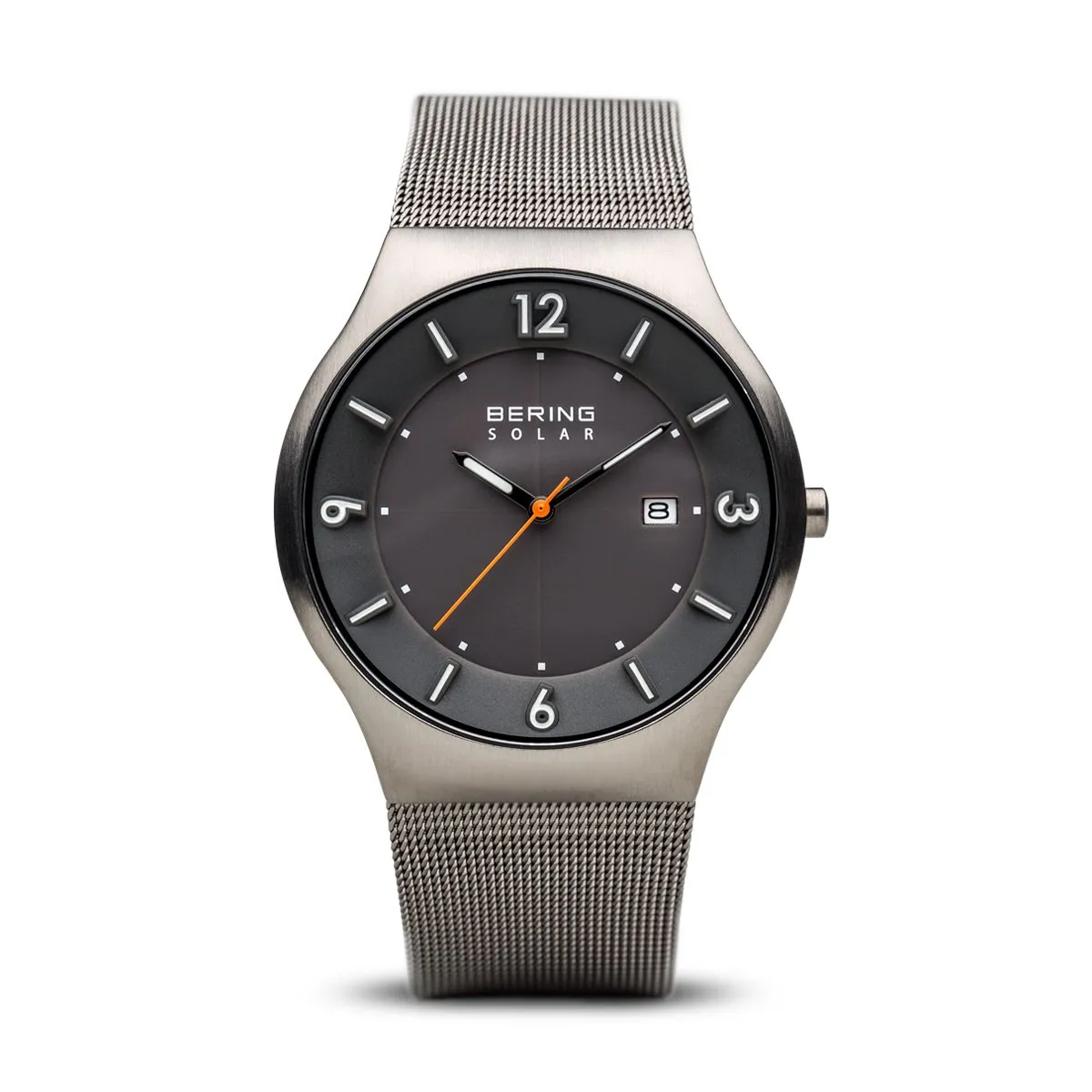 BERING Solar 40mm Brushed Grey Case Grey Mesh Band Men's Watch 14440-077