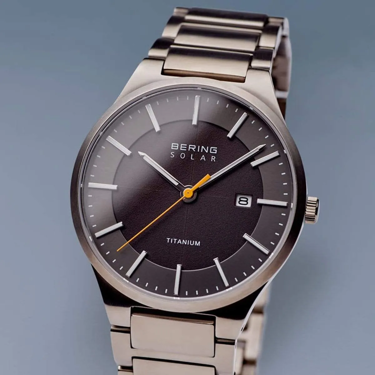 BERING Solar Brushed Silver Titanium Grey Dial Men's Watch 15239-779