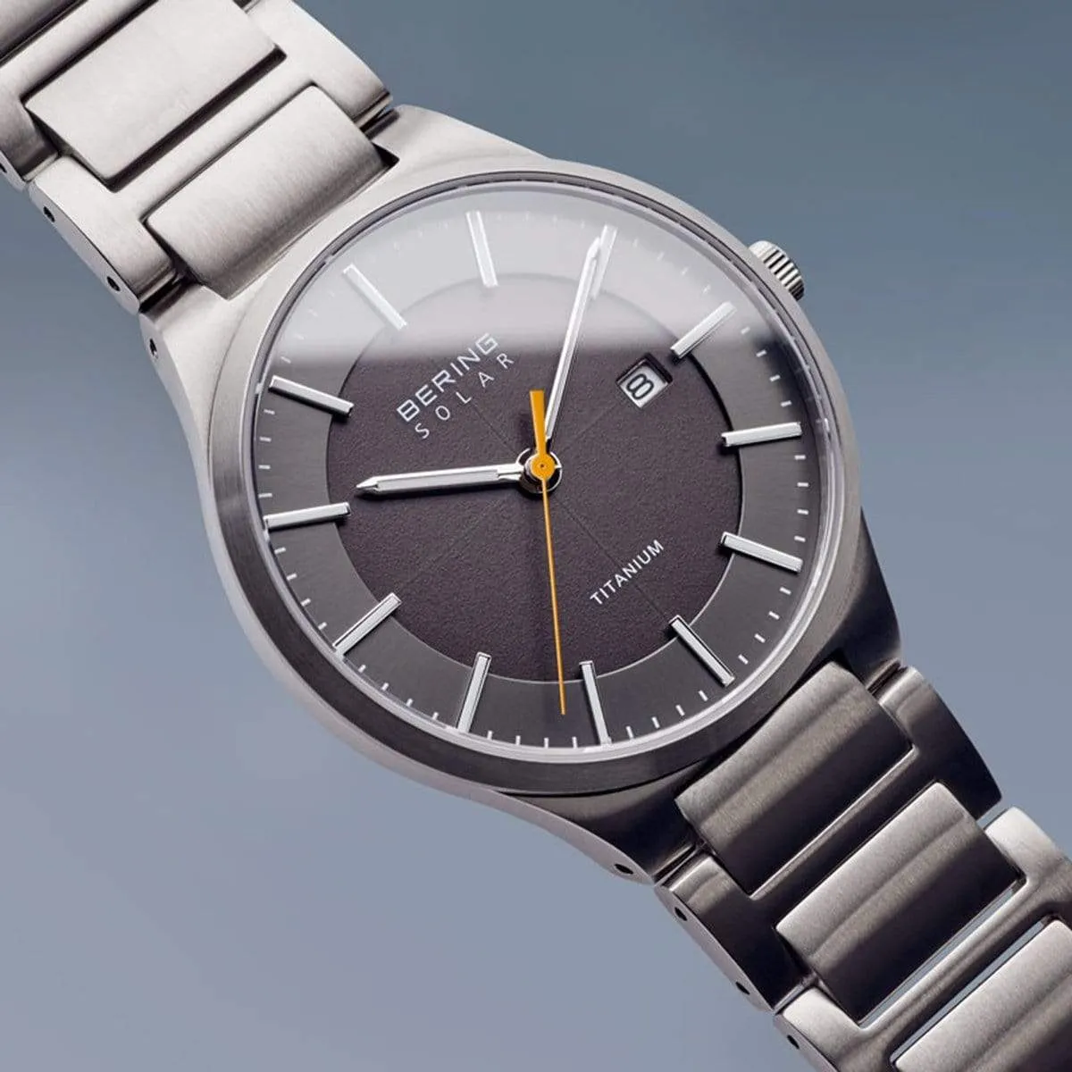BERING Solar Brushed Silver Titanium Grey Dial Men's Watch 15239-779