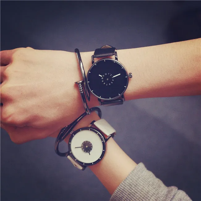 Black and White Unisex Quartz Clock Watch