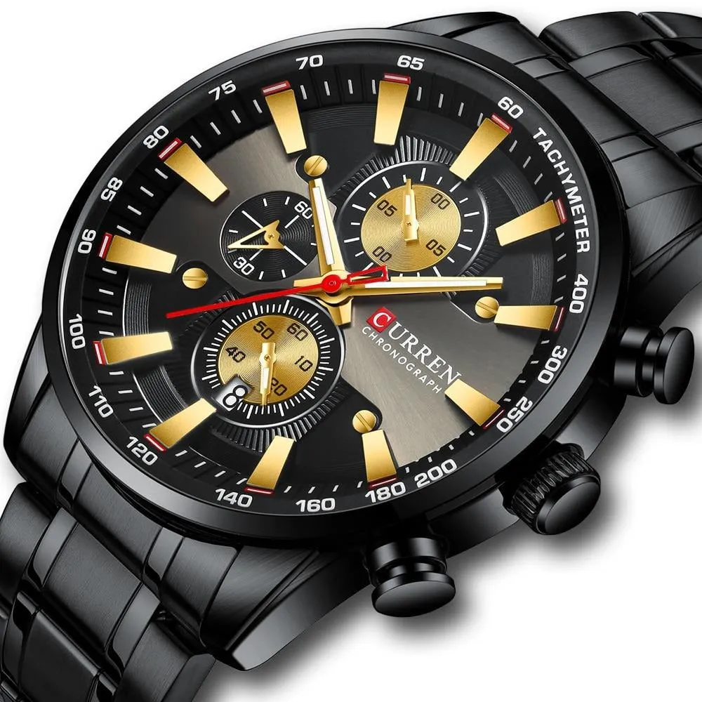 Black Gold Men Fashion Quartz Sports Stainless Steel Male Watch