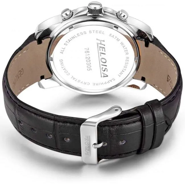 Black Leather with Black Dial Chronos Watch  For Men - Heloisa 76120305