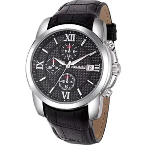 Black Leather with Black Dial Chronos Watch  For Men - Heloisa 76120305