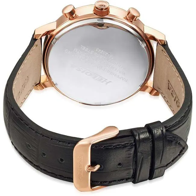 Black Leather with Black Round Dial Golden Rose Case Chronos Watch  For Men - Heloisa 76120245