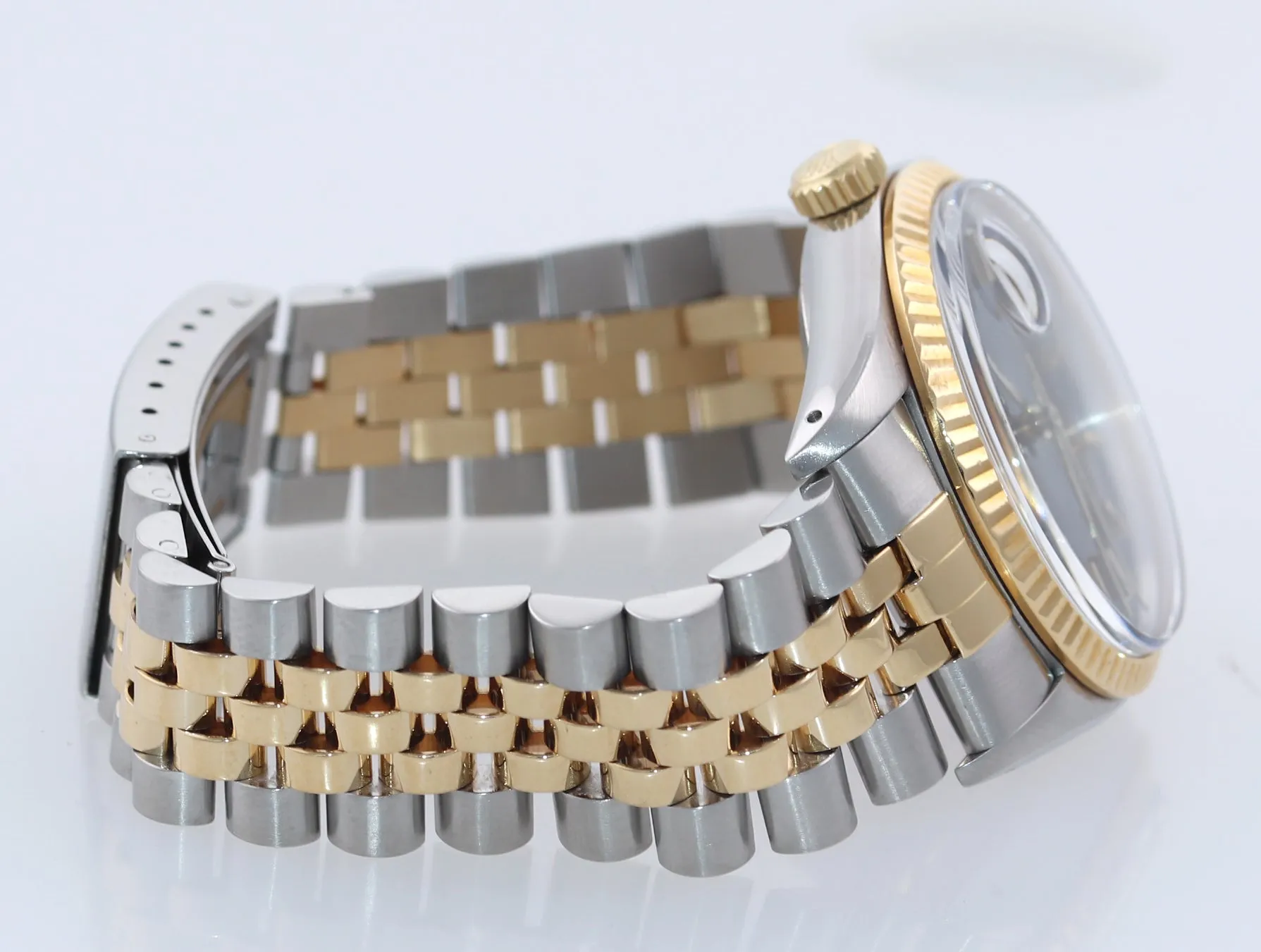 Blue Rolex DateJust 16013 two tone Yellow Gold Steel Fluted Jubilee Watch Box