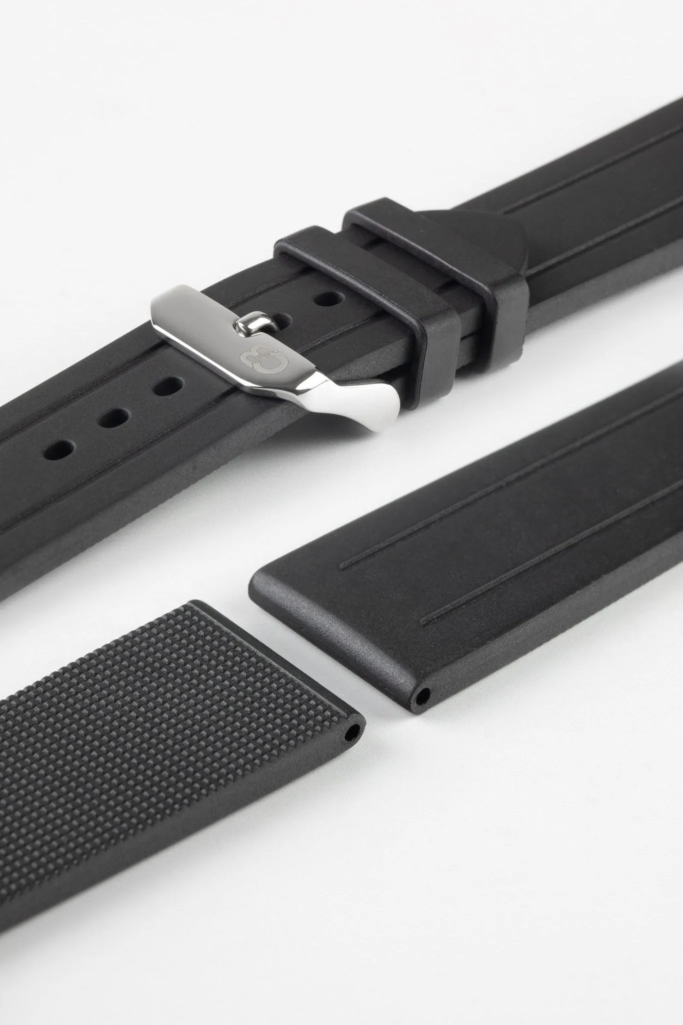 Bonetto Cinturini 319 Premium Rubber Sports Watch Strap in BLACK