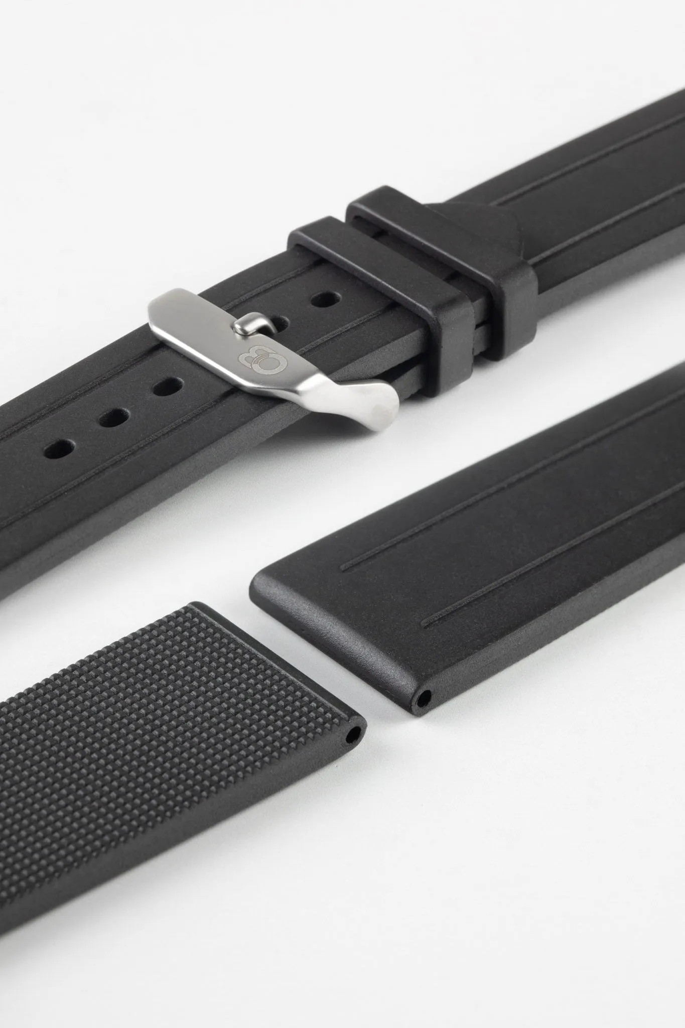 Bonetto Cinturini 319 Premium Rubber Sports Watch Strap in BLACK