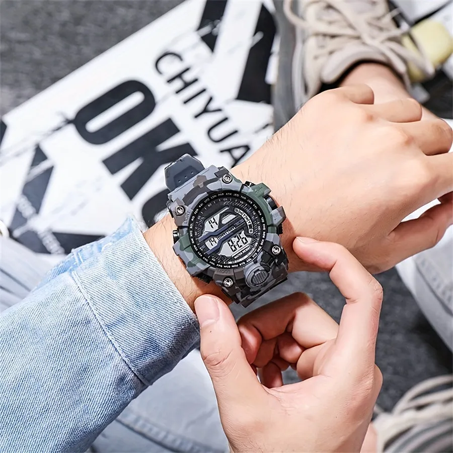 Boys' Camo Silicone Strap Digital Watch - Large Dial, Date & Week Display, Alarm, Chronograph, Luminous, Waterproof FS