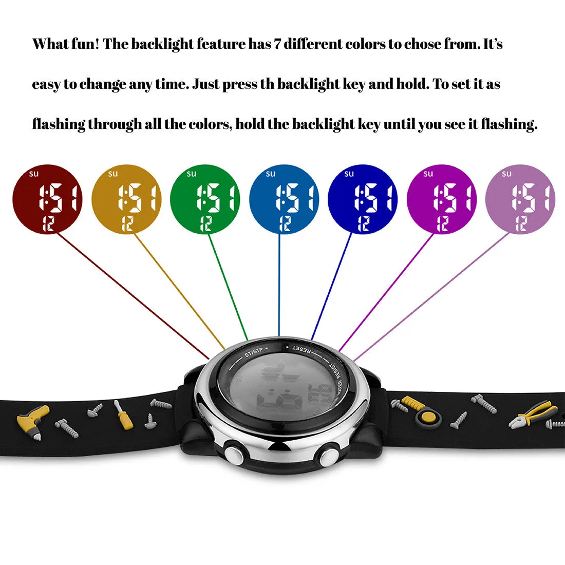 Boys Digital Sports Watch with many features - Tools