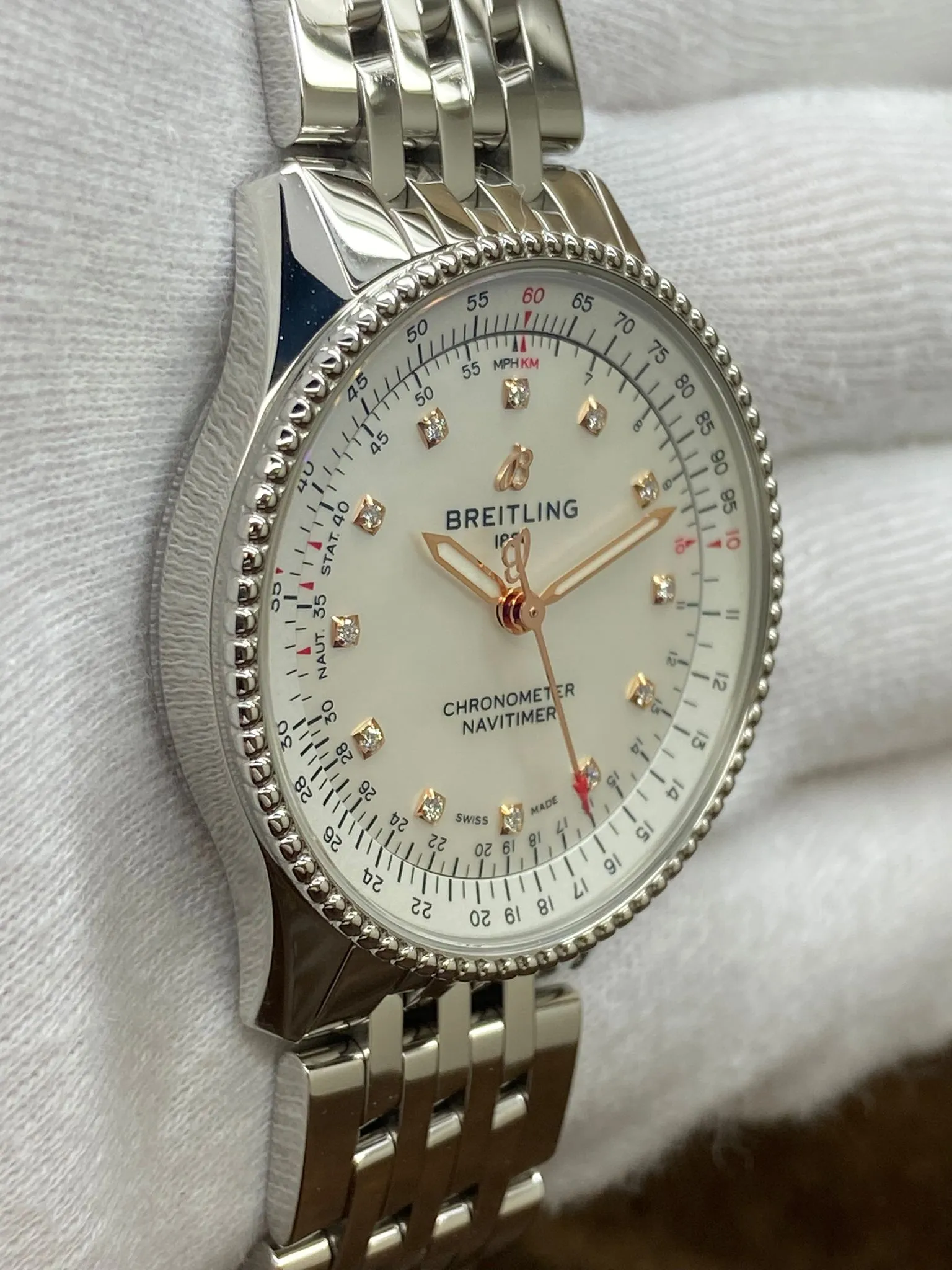 Breitling Navitimer 35mm A17395211A1A1 MOP Diamond Dial Automatic Women's Watch