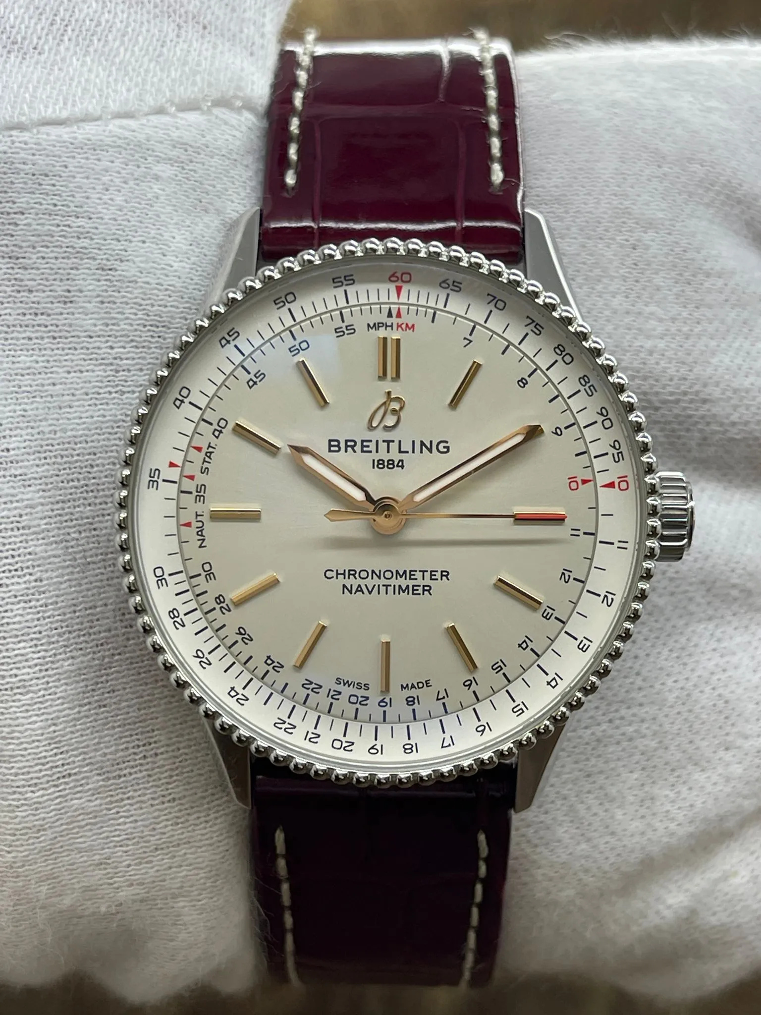 Breitling Navitimer 36mm A17327 White Dial Automatic Watch