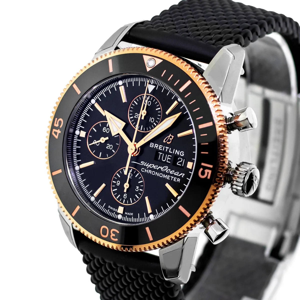 Breitling Superocean Heritage Chronograph 44mm Stainless Steel 18K Rose Gold Black Dial U13313