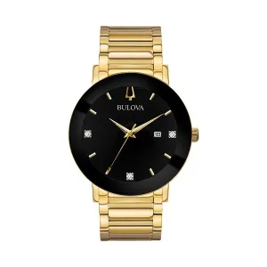 Bulova Futuro Mens Gold Tone Diamond and Black Dial Watch