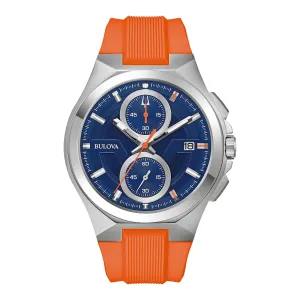 Bulova Marc Anthony Maquina Stainless Steel Case Silicone Strap Blue Dial Mens Watch