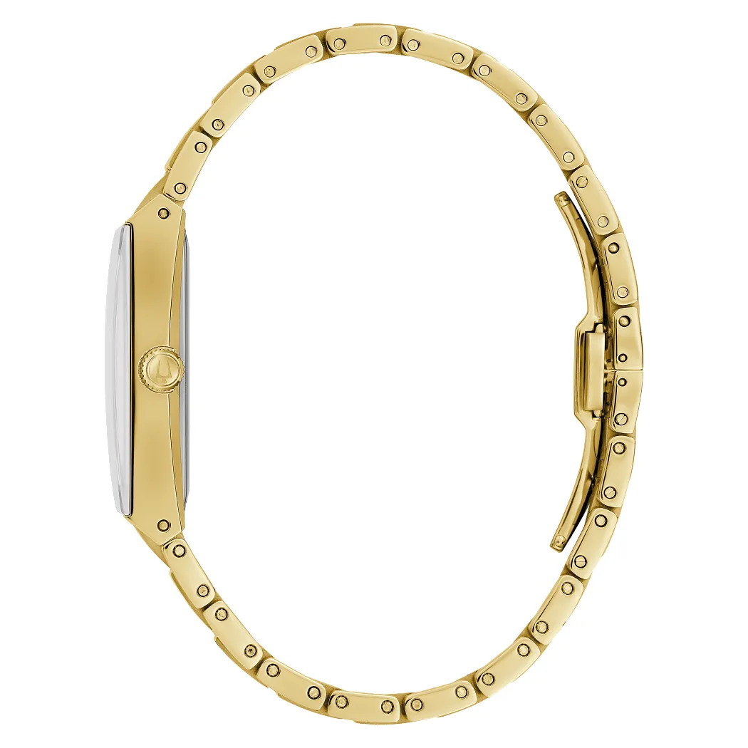 Bulova Marc Anthony Mens Gold Tone Quadra Diamond Black Dial Watch