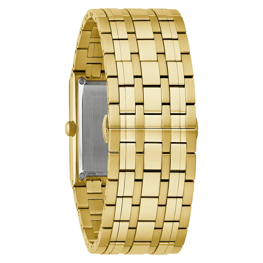 Bulova Marc Anthony Mens Gold Tone Quadra Diamond Black Dial Watch