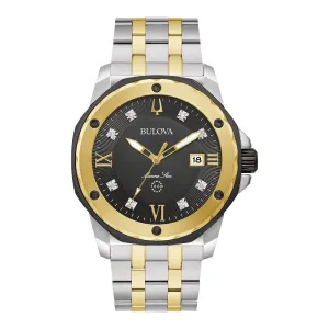 Bulova Marine Star Mens Two Tone Diamond and Black Dial Watch