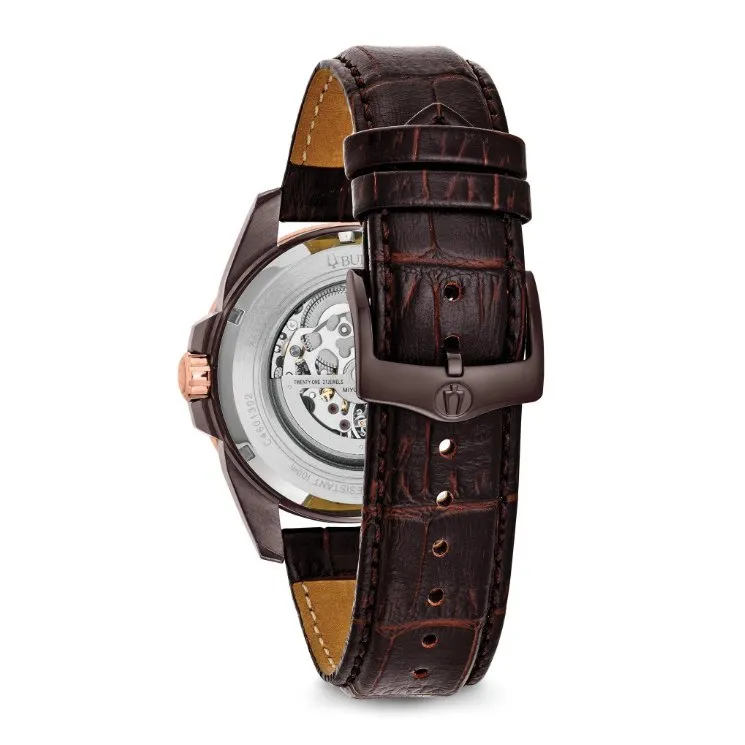 Bulova Sutton Mens Automatic Two Tone Brown Leather Strap Watch