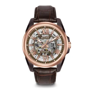 Bulova Sutton Mens Automatic Two Tone Brown Leather Strap Watch