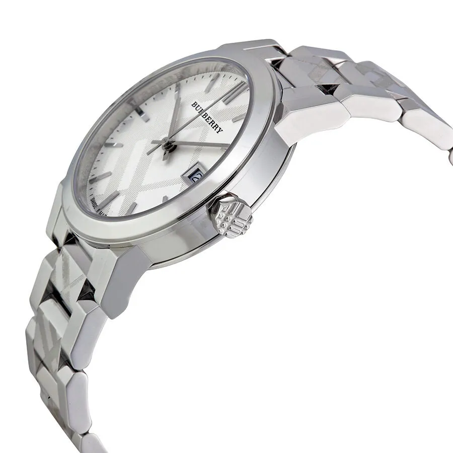 Burberry Silver Check Stamped Dial Stainlkess Steel Ladies Watch BU9144