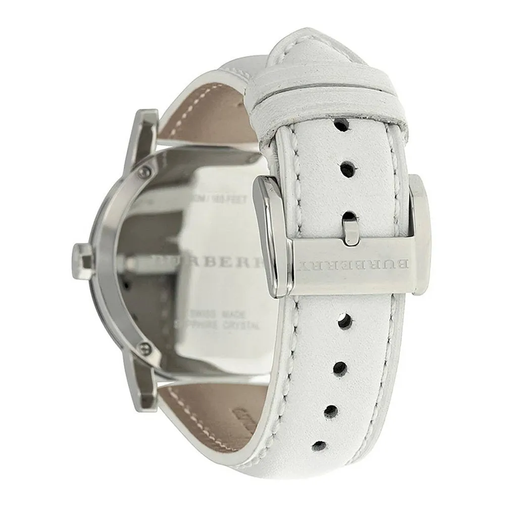 Burberry White Impressed Check Dial White Leather Strap Ladies Watch BU9128