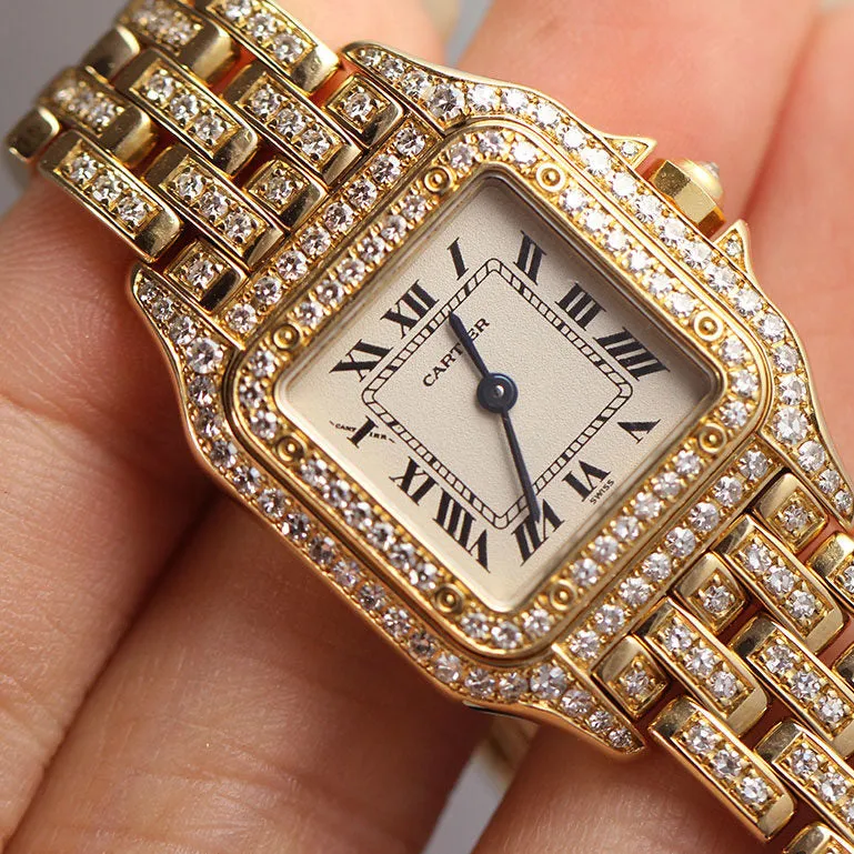 Cartier Panthere Diamond Watch - 18k Yellow Gold - Small Women's Model - 4.18ct